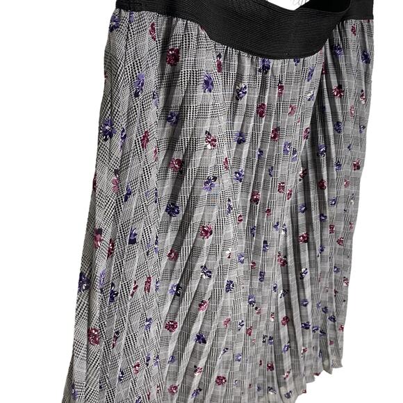 Elle Gyan Black Grey Houndstooth Floral Pull-on Skirt Women's Size Large - Picture 2 of 5